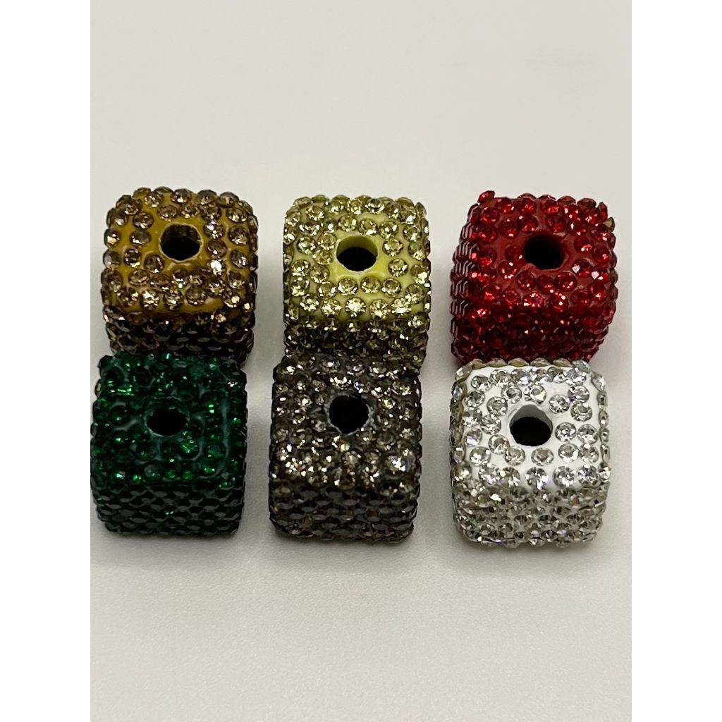Cube Clay Beads with Rhinestones 14mm