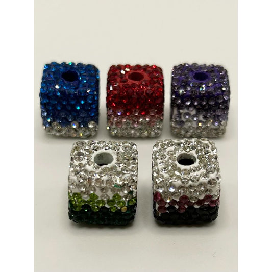 Ombre Color Cube Clay Beads with Rhinestones