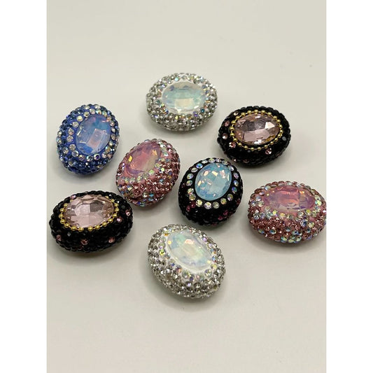 Bling Bling Sparkling Ellipse Clay Beads with Colorful Rhinestones, 20mm by 24mm