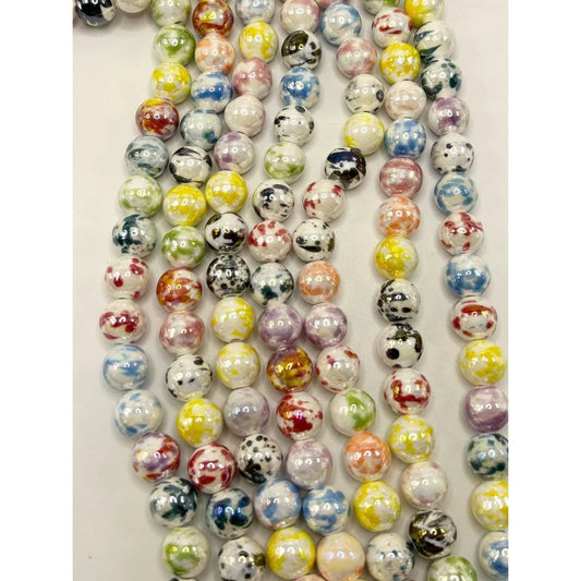 Ceramic Beads with Various Color Paint Splatter, Round, 16mm