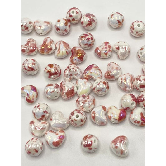 Porcelain Beads | Ceramic Heart & Round Shapes with Red Blood Spatter Splatter