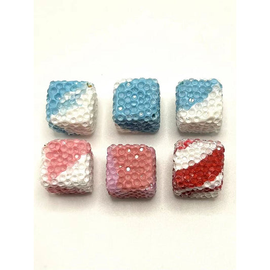 Double Color Cube Clay Beads, Random Mix 14mm