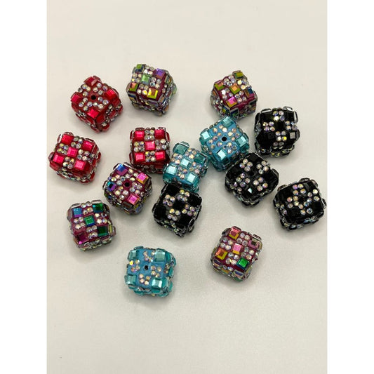 Rubik's Cube Clay Beads with Rhinestones, Random Mix