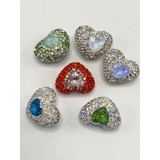Bling Bling Sparkling Heart Clay Beads with Colourful Rhinestones, 20mm by 26mm
