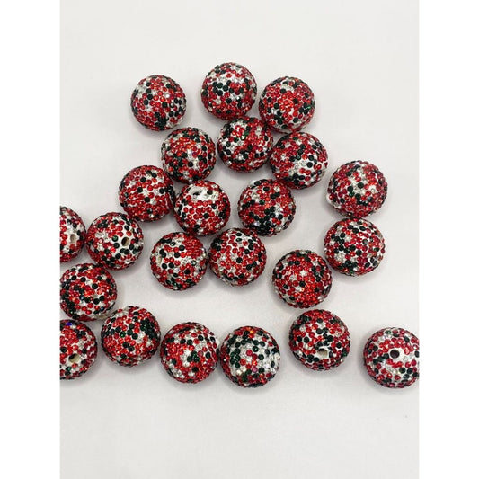 Clay Beads in Christmas Colors Rhinestone, 20mm