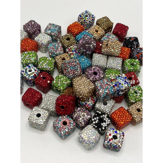 Cube Clay Beads with Rhinestones 14mm