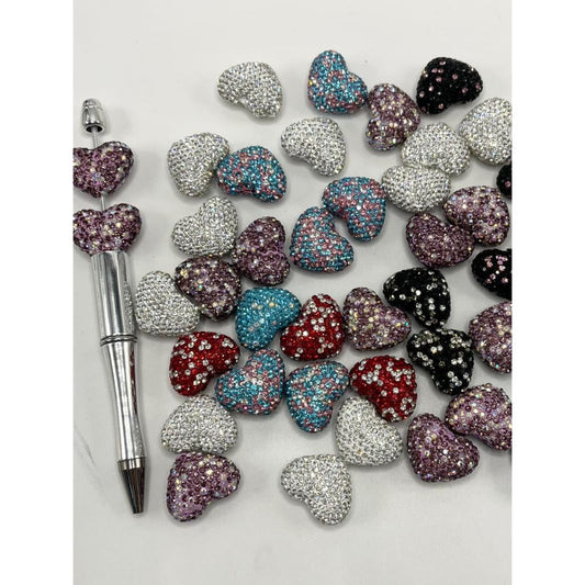 Heart Clay Beads with Rhinestones, 18mm by 24mm ZY