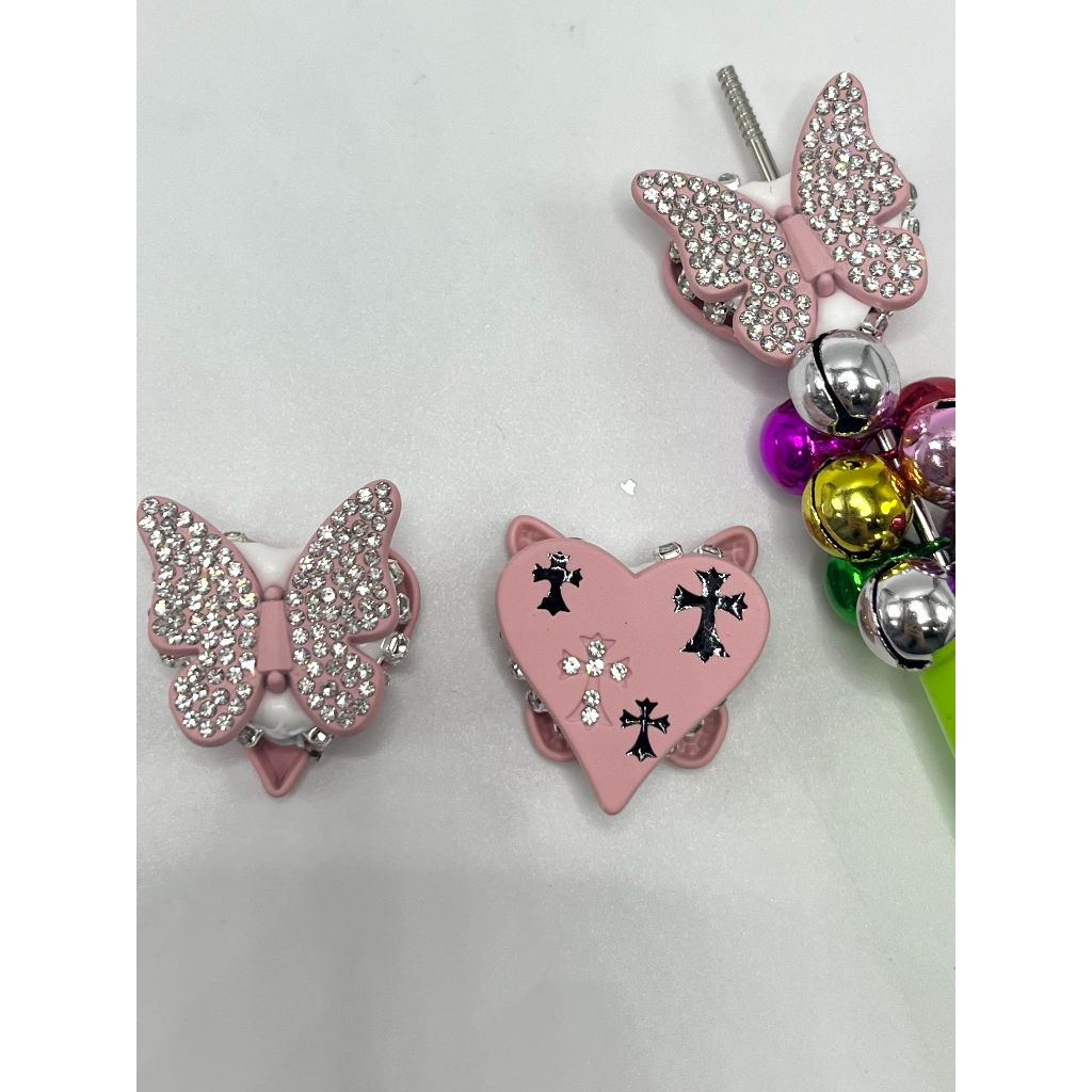 Clay Beads with Butterfly & Printed Cross Heart, ZY