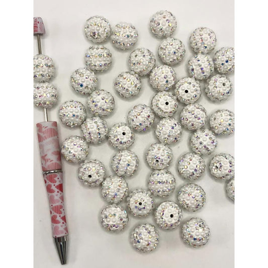 White Clay Beads with Pearl & Rhinestones, 16mm, ZY