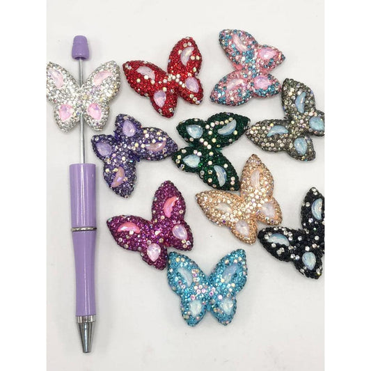 Butterfly Clay Beads with Crystal Rhinestones, Random Mix Color, FW