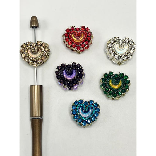 Heart Clay Beads with Moon In Middle Crystal Rhinestones, Random Mix Color, YY