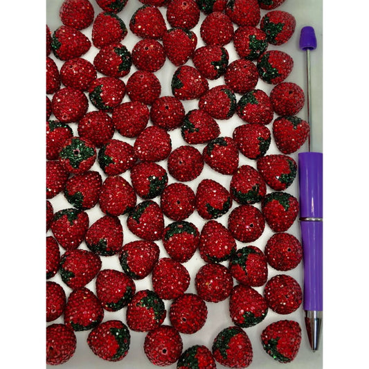 Strawberry Clay Beads with Rhinestones, 18mm by 16.5mm, ZY