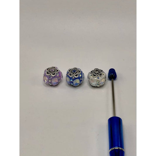 Fancy Clay Beads with Large & Small Rhinestones and Metal Flower