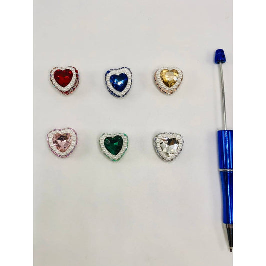 Heart Shaped Clay Beads with Rhinestones and Small Pearls, 22mm by 16mm, Random Mix, FF
