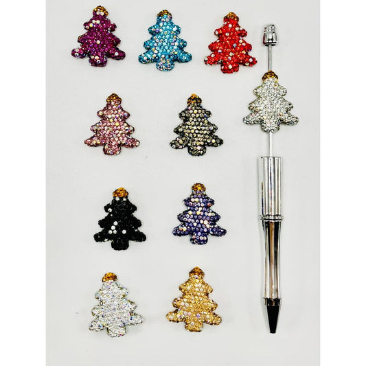 Christmas Tree Clay Beads with Rhinestones, 26mm by 30mm, FW